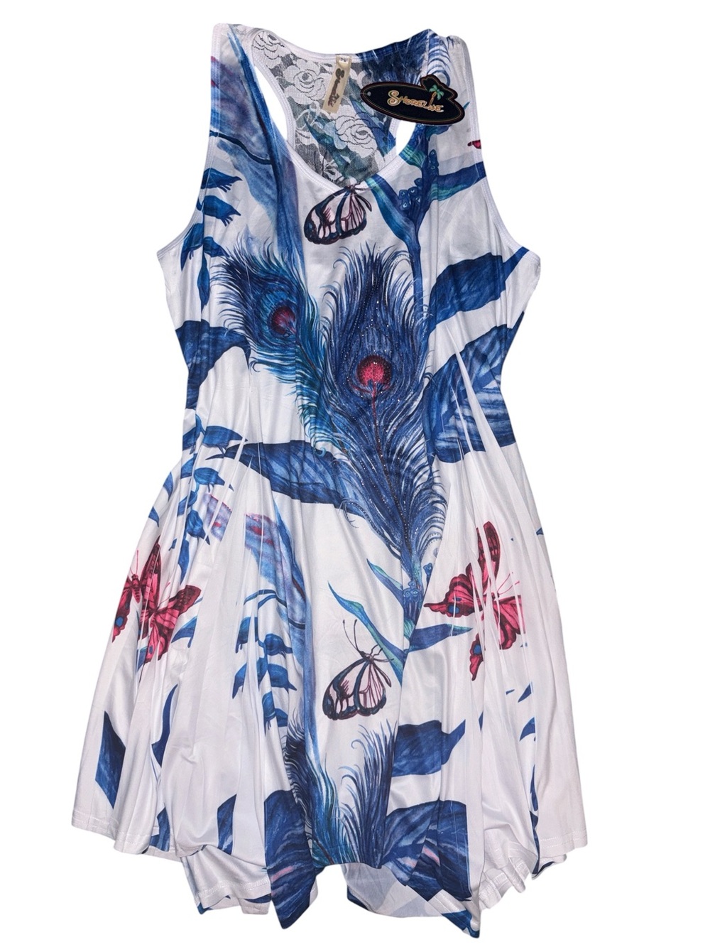 Shoreline Women’s White & Blue Peacock Print Sundress